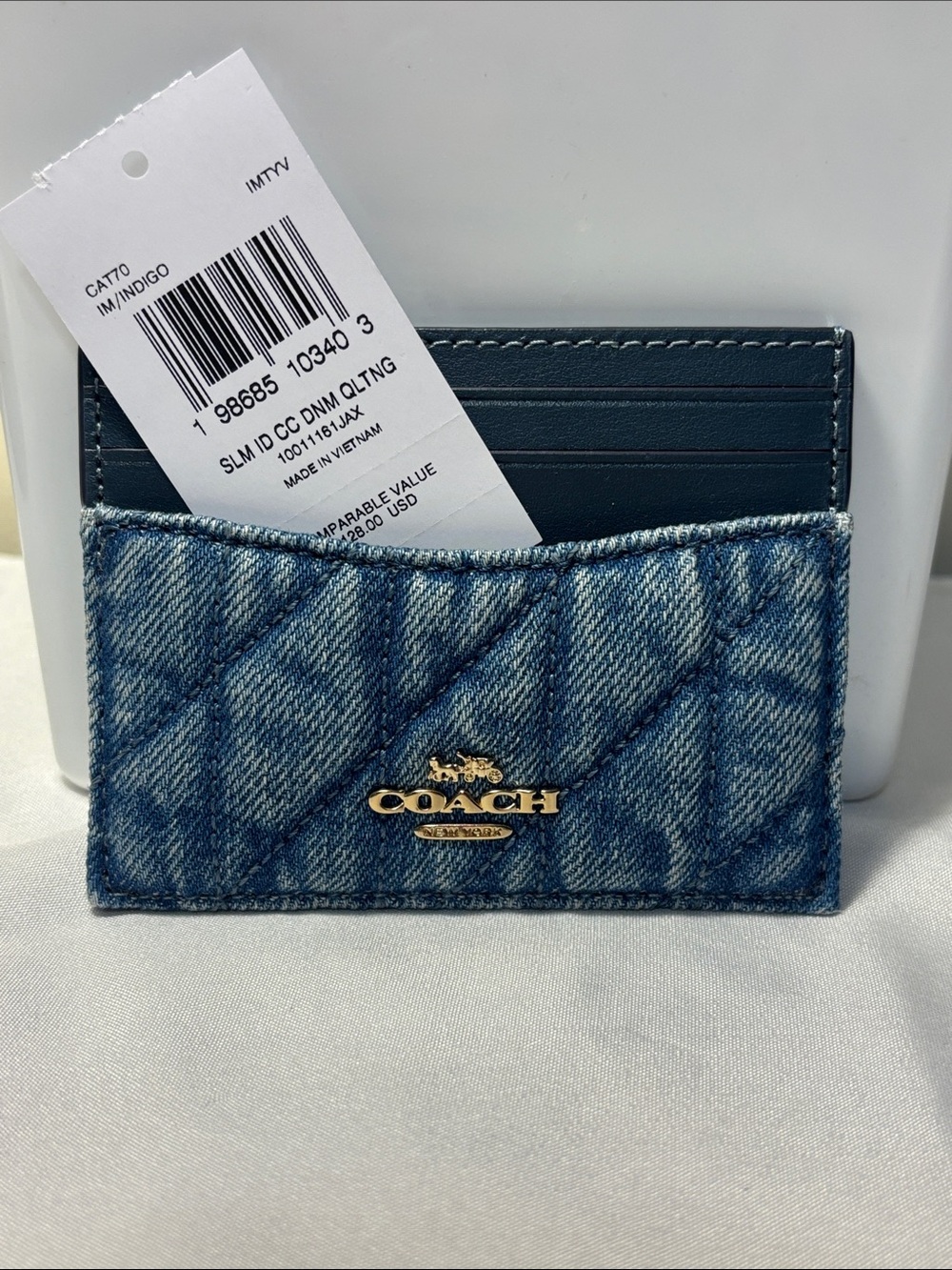 NWT Coach Quilted Denim Slim ID Card Case Regenerative Cotton Discontinued!